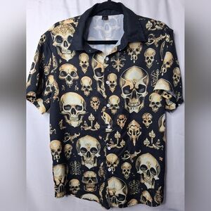 Men's Black Skull Print Shirt S